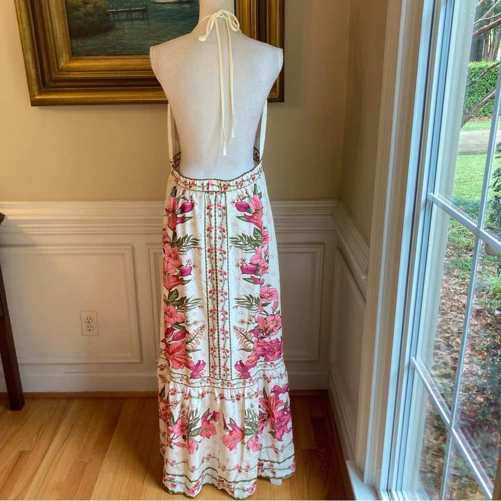 COMMENSE Pink Green Floral Print Halter Open Back Maxi Dress NWT - Picture 10 of 16